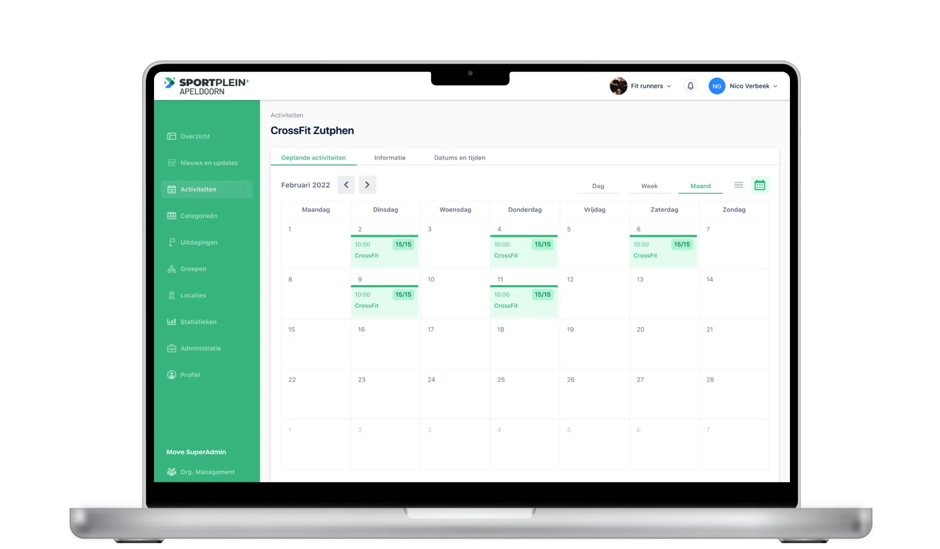 Agenda voor sportaanbieders in het Sportplein dashboard